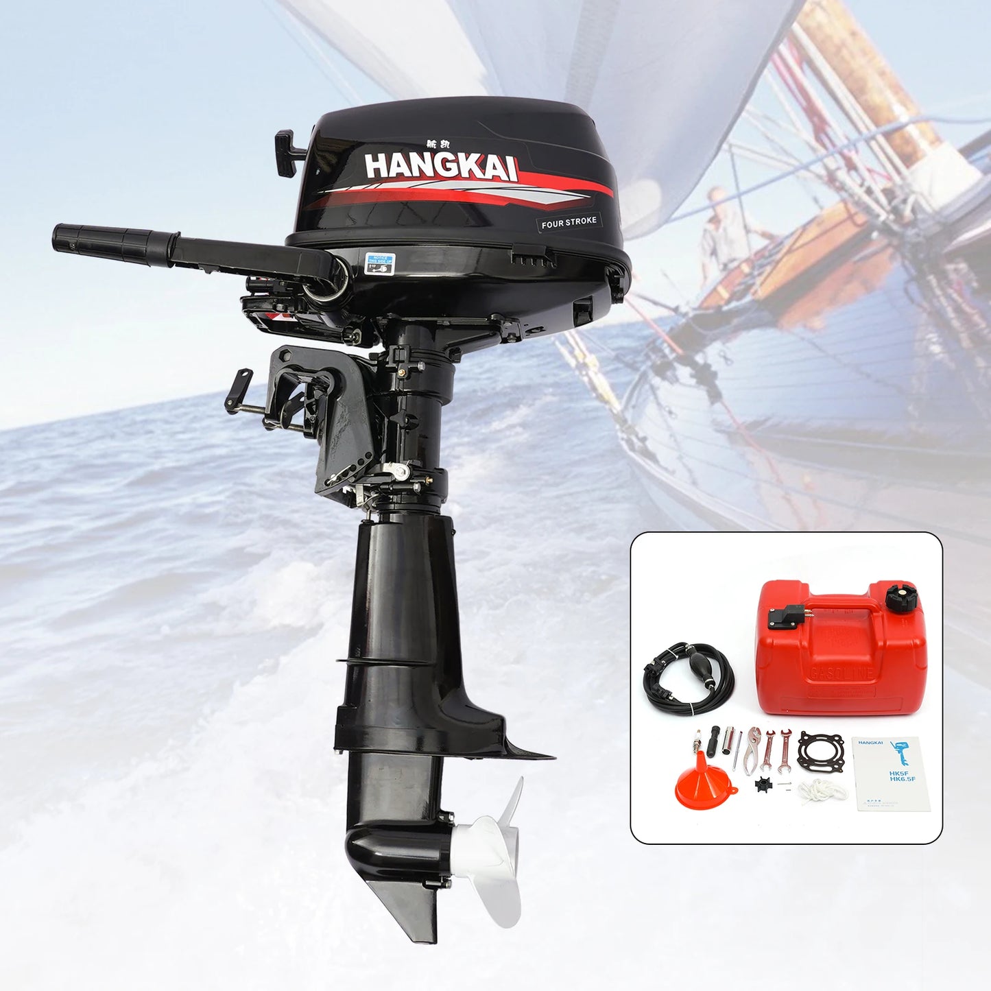 HANGKAI 123CC 4-stroke 6.5 HP Outboard Motor w/ Water-cooling System for small boats (PLS select ''Two Parts'')