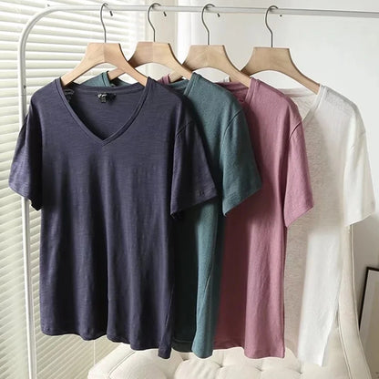 Withered Indie Folk Simple Cotton Linen Fashion V-neck Summer Tshirt Women Short Sleeve Casual Tops