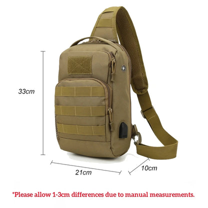 Tactical Shoulder Bag Molle Shoulder Backpacks Sling Daypack Backpack with USB Charging Port Chest Fishing Camping Fanny Pack