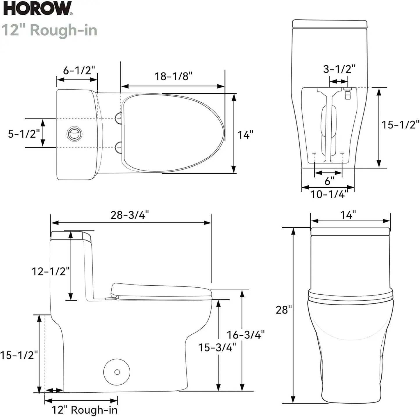 HR-ST076WD Dual Flush Elongated Toilet with Soft Close Seat, High-Efficiency Supply, Standard Bathroom Toilet 12" Rough-In, Whit