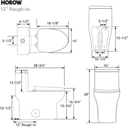 HR-ST076WD Dual Flush Elongated Toilet with Soft Close Seat, High-Efficiency Supply, Standard Bathroom Toilet 12" Rough-In, Whit