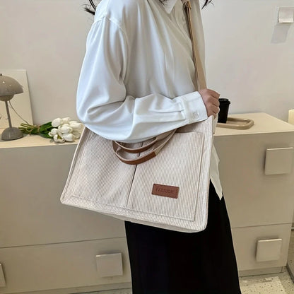 Women's Corduroy Tote Bag Large Capcity Handbags for Women Commuting Women's Bag Messenger Shoulder Bag Female Handbag