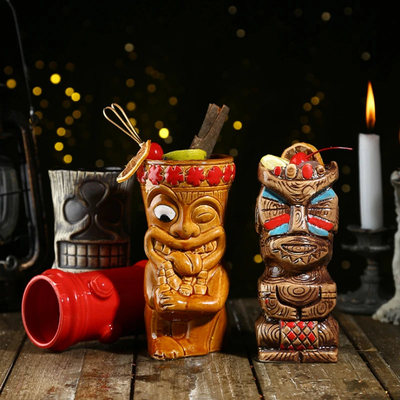 Hawaii Ceramic Tiki Mug Creative Cocktail Cup Easter Island Tiki Mugs Halloween Gift for Bar Tool