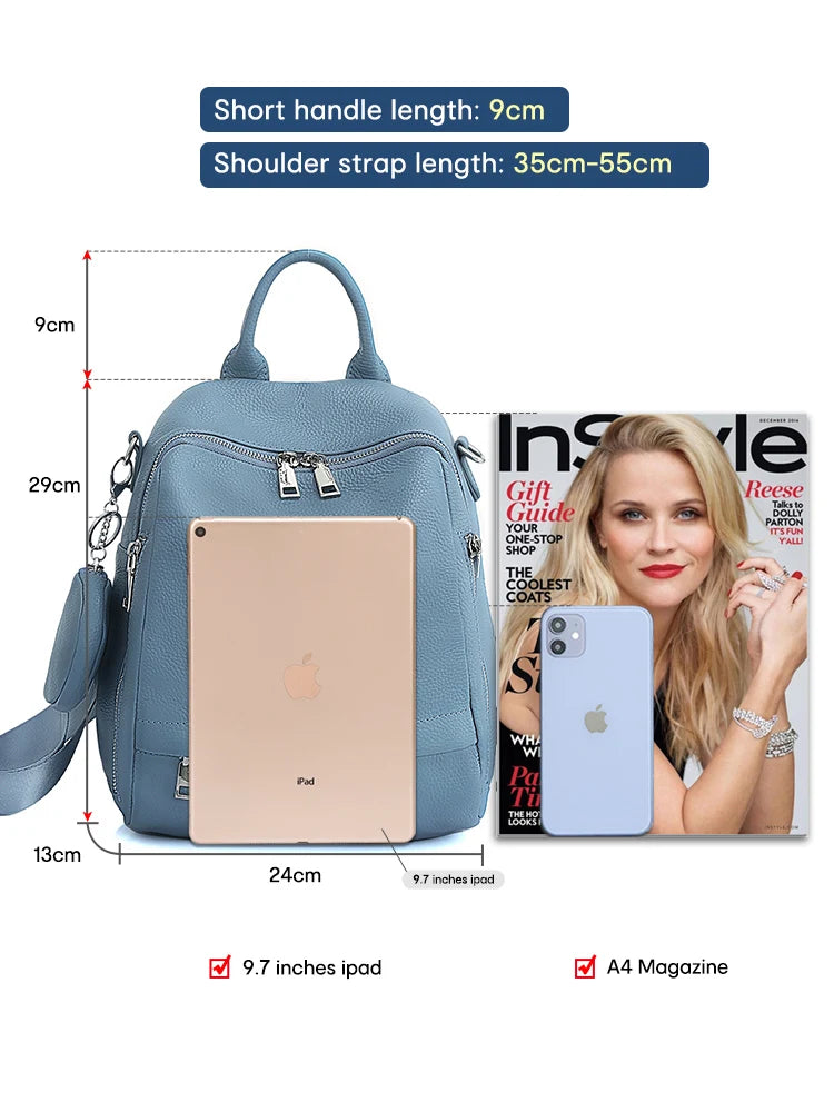 Zency Genuine Leather Women's Backpack High Quality School Bag Travel Female Shopper Shoulder Bag Satchel Rucksack Commuter