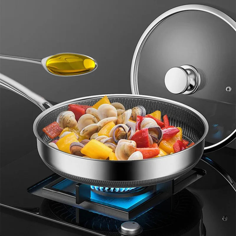 Frying Pan Wok Pan Wok Skillet Honeycomb Cooking Nonstick Frying Flat Chinese Bottom Stir Induction Fry Stove Gas Deep Saute