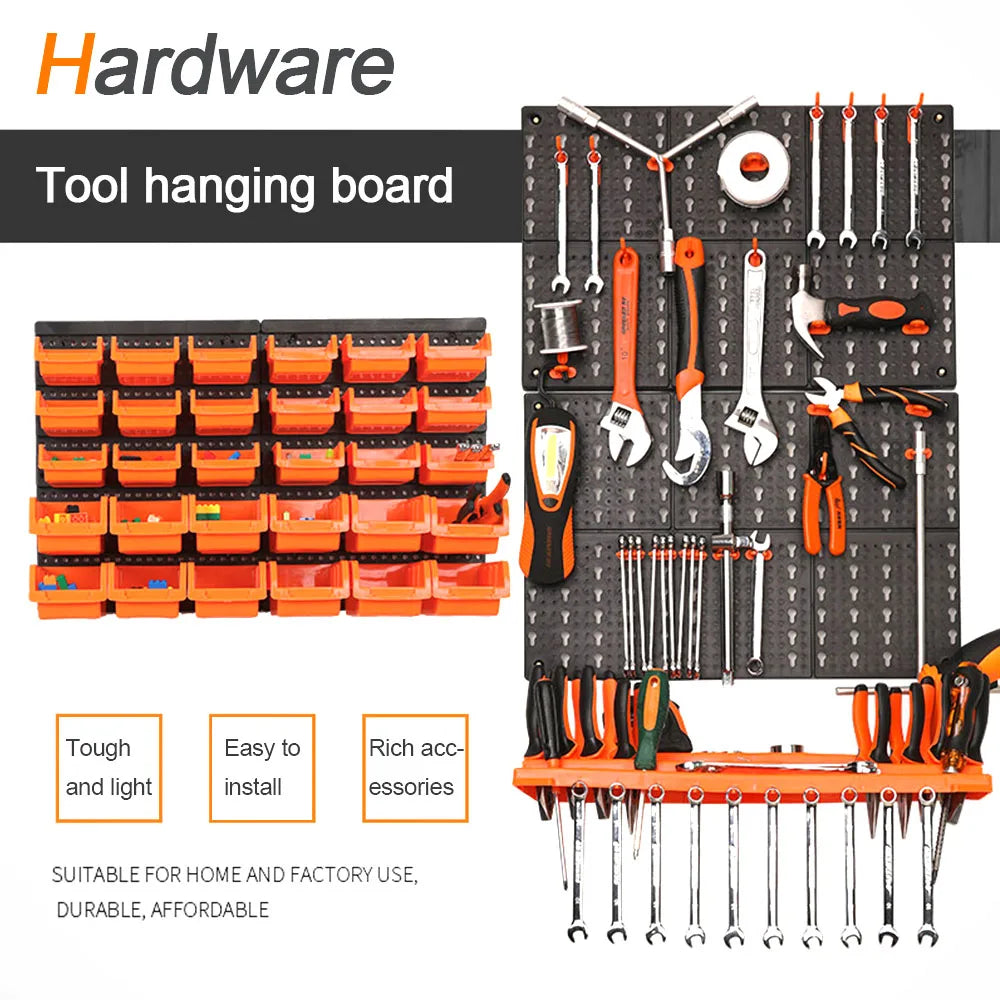 Garage Wall Organization Bins Hanging Wall Mount Board Tool Storage Plastic Workshop Box Storage Rack Plate Hole Access Tools