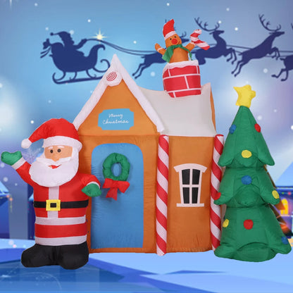 1.8M Christmas Inflatable Outdoor Santa Claus House with Lights Inflatable Christmas Tree Indoors Decor for Home Garden Holiday