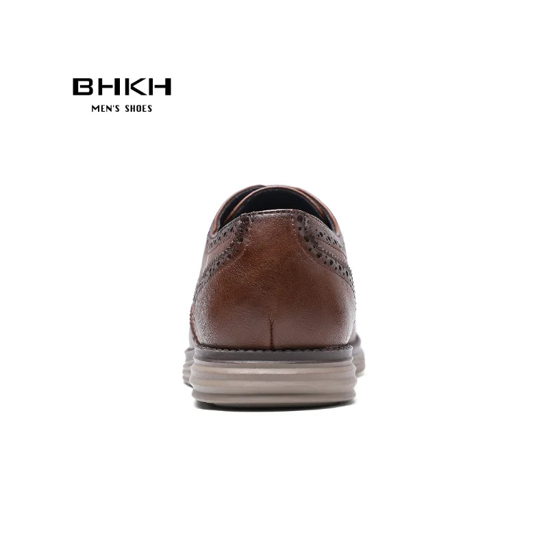 BHKH Genuine Leather Dress Shoes Comfy Men Casual Shoes Smart Business Work Office Lace-up Men Shoes