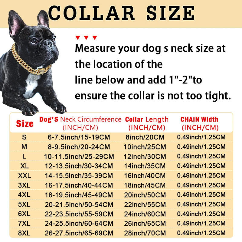 Dog Chain Diamond Cuban Collar Walking Metal Chain Collar with Design Secure Buckle, Pet Cat Cuban Collar Jewelry Accessories