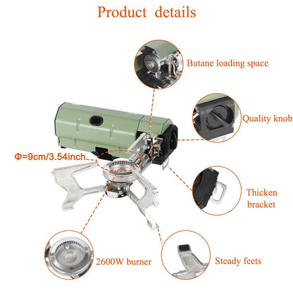 2600W Portable Folding Stove Camping Gas Stove Outdoor Hiking BBQ Travel Cooking Grill Cooker Cassette Gas Burner