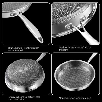 304 Stainless Steel Kitchen Quality Frying Pan Nonstick Pan Cooking Fried Steak Pot Electromagnetic Furnace General