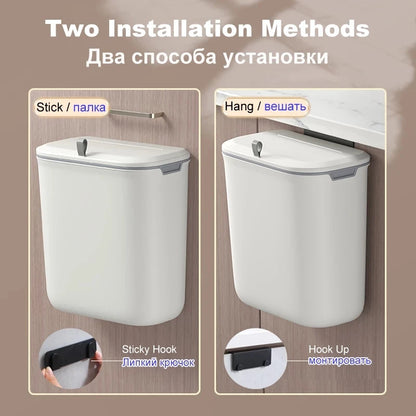 New 7/9L Bathroom Trash Can Wall Mounted Hanging Trash Bin With Lid Waterproof Narrow Seam Rubbish Bin Toilet Waste Garbage Bin