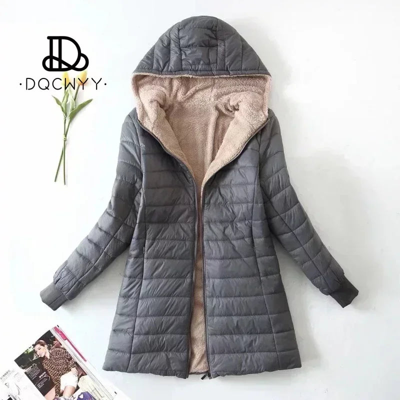 Women's Jacket Winter New Mid Length Korean Edition Hooded Fit Plus Fleece Cotton Coat Warm Lamb Fleece Parkas Winter Jackets