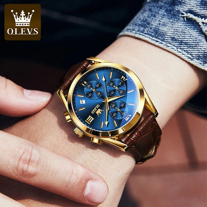 OLEVS 2872 Quartz Men's Watch Original Business Sports Waterproof Luminous Chronograph Watch Luxury Brand Leather Men's Watch