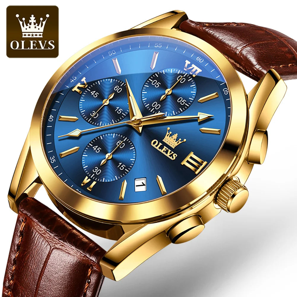 OLEVS 2872 Quartz Men's Watch Original Business Sports Waterproof Luminous Chronograph Watch Luxury Brand Leather Men's Watch