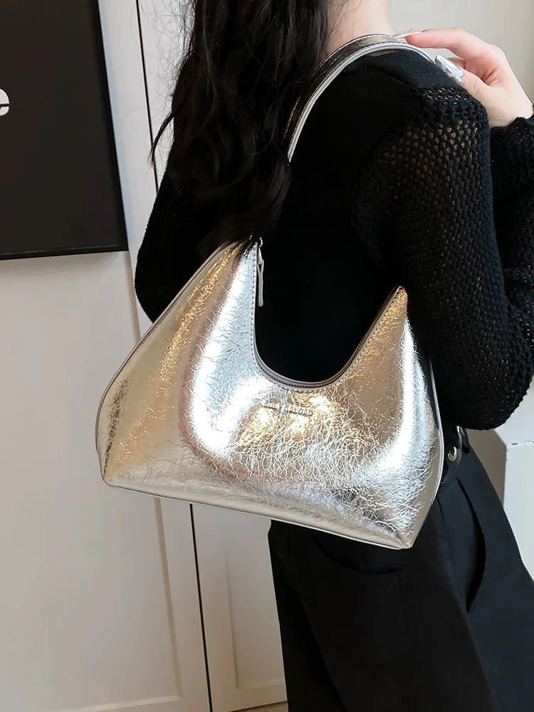 Trendy Designer Solid Shoulder Bags for Women Handbags and Purses New Fashion Patent Leather Underarm Ladies Tote Bags