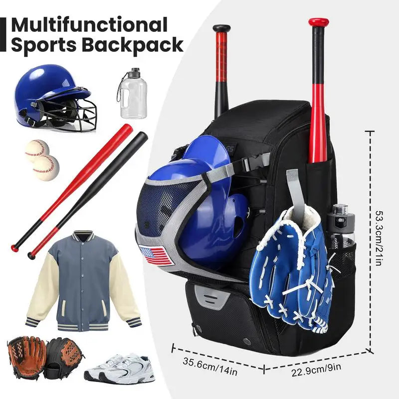 Large Capacity Baseball Softball Bag Hold Helmet 2 Tees Ball Bats Batting Glove Gear Outdoor Workout Camping Bag Sport Organizer