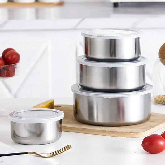 5Pcs Mixing Bowls with Lids Stainless Steel Mixing Nesting Bowl Set Stackable Cooking and Storage Deep Nesting Bowls Silver