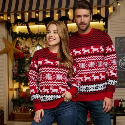 2024 Christmas Women Men Kids Matching Outfits Knit Sweater Jacquard Jumper Long Sleeve Pullover Female Warm Thick Top Xmas Look