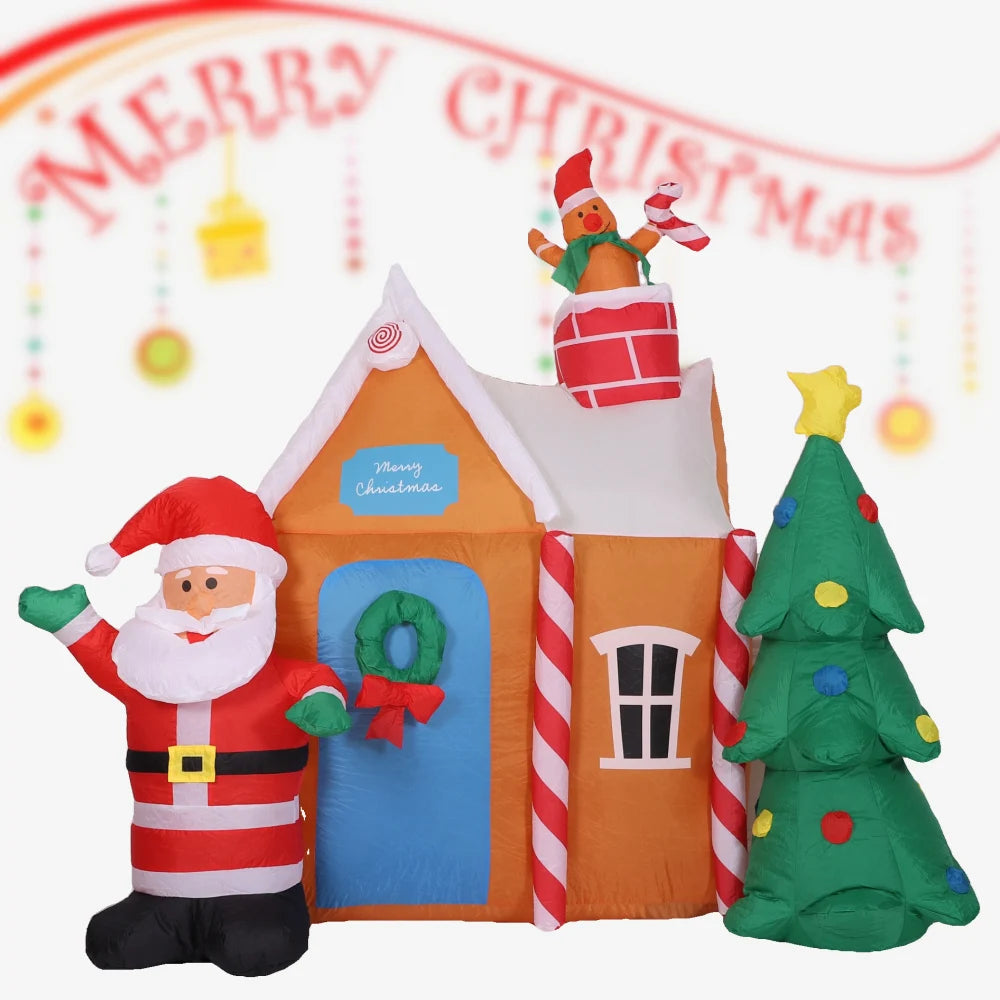 1.8M Christmas Inflatable Outdoor Santa Claus House with Lights Inflatable Christmas Tree Indoors Decor for Home Garden Holiday