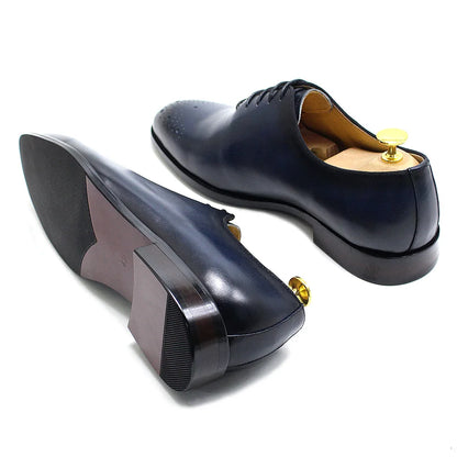 Genuine Leather Mens Formal Shoes Handmade Classic Whole Cut Oxfords Business Lace-up Plain Toe Wedding Dress Shoes for Men