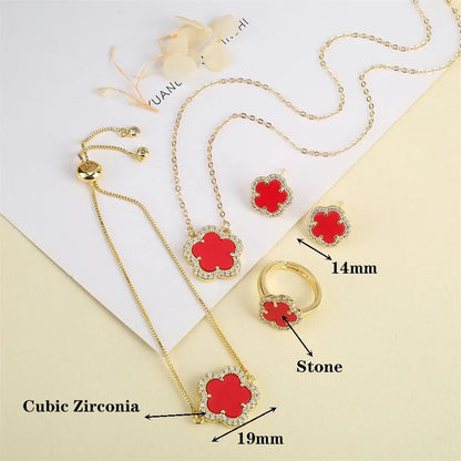 Natural stone zirconia clover jewelry collection classic five-leaf flower bracelet necklace ring earrings for women gift wholesa