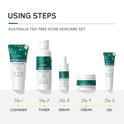 Tea Tree Skin Care Kit Face Cream Cleanser Oil Control Toner Remove Blackhead Smoothing gel Tea Tree Essences Skincare Set