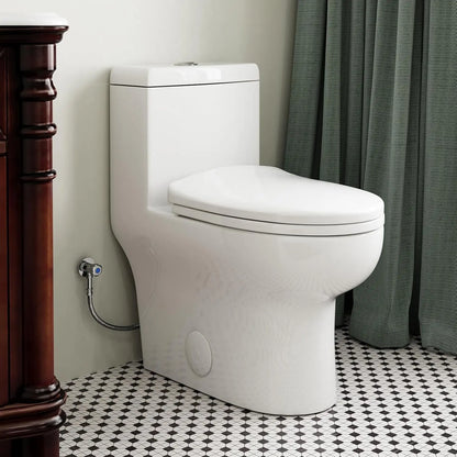 HR-ST076WD Dual Flush Elongated Toilet with Soft Close Seat, High-Efficiency Supply, Standard Bathroom Toilet 12" Rough-In, Whit