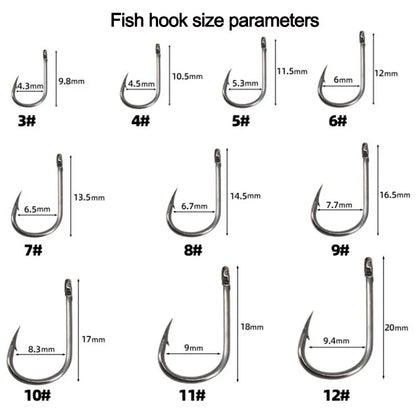 High Carbon Steel Fishing Hooks 400Pcs Wide Gap Offset Fishing Hook Set for Saltwater and Freshwater with 10 Sizes