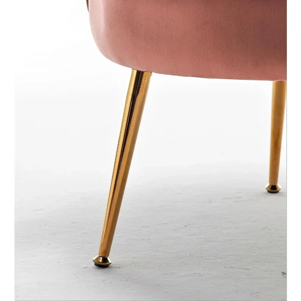 Velvet Barrel Accent Chair with Scalloped Silhouette and Gold Metal Legs, Decorative Piece Suitable for Traditional, Modern