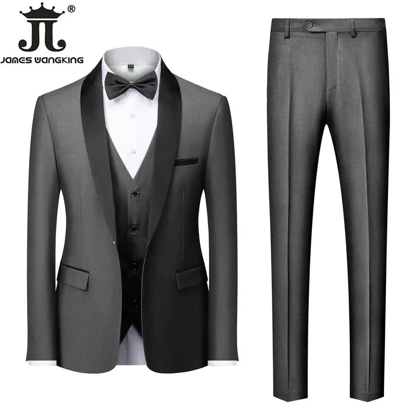 M-6XL Jacket Vest Pants Solid Color Men's Formal Business Office Suit Groom Wedding Dress Party Blazer Waistcoat Trousers Tuxedo