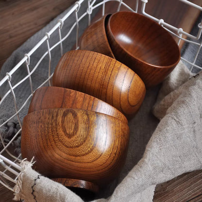 Japanese Wooden Bowls Jujube Wood Children Baby Adults Small Soup Bowls Solid Wood Salad Bowls Retro Household Tableware