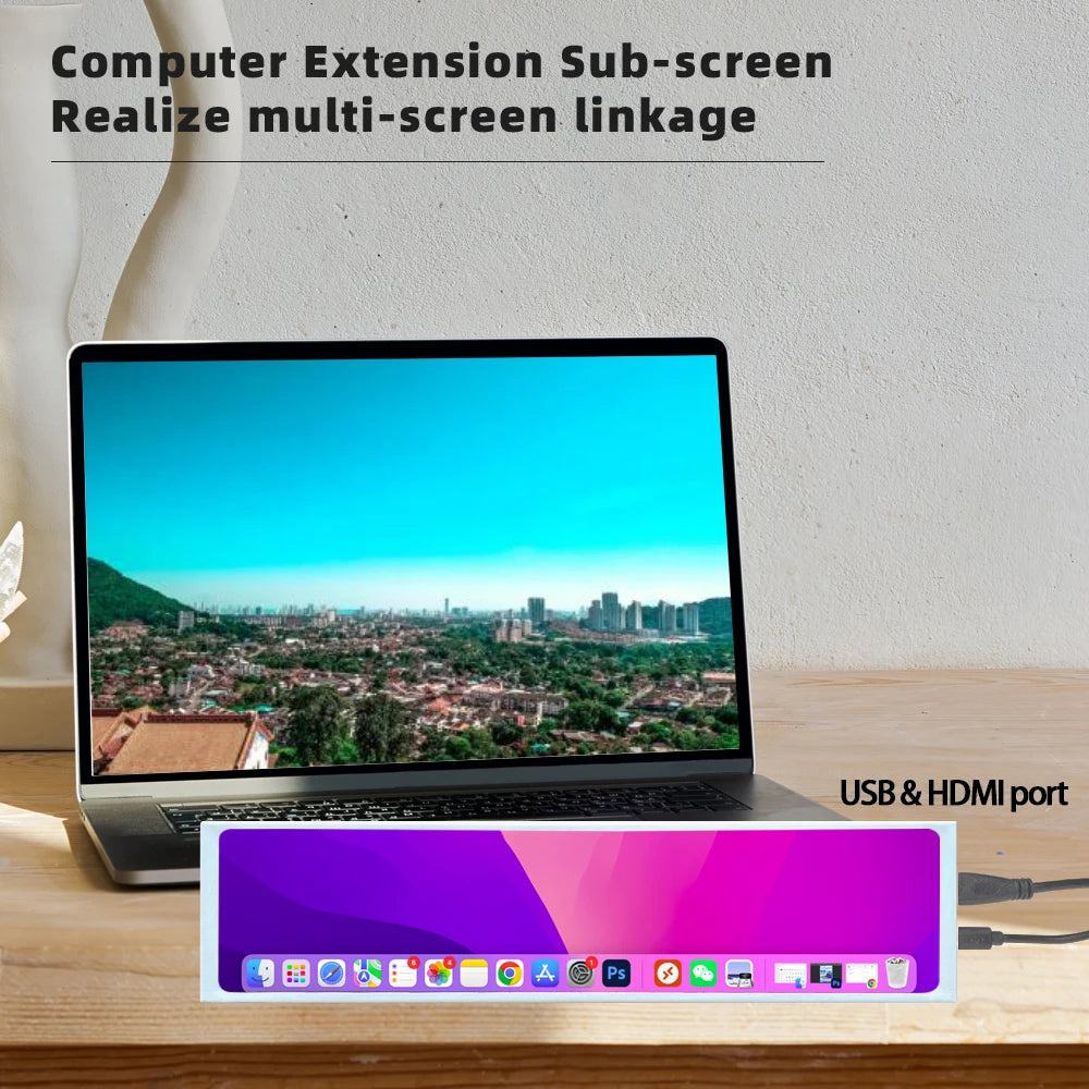 LESOWN 11.3 8.8 7.9 inch Long Bar Monitor IPS 1920x480 White USB HDMI-Compatible mini Strip LCD Screen Display with Support