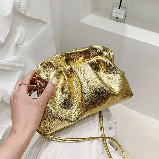 Luxurious Gold Cloud Bag For Women Leather Hobos Retro Cloud Crossbody Bag Small Phone Bag Design Clutch Clip Bag Female Bolsa