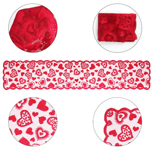 Valentine's Day Decoration Table Runner Romantic Lace Red Heart Love Table Cover Valentine Wedding Anniversary Party home decor