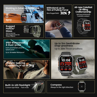 Blackview W60 New Smartwatch 2.01'' HD Display TFT Rugged Smart Watch for Outdoor With Emergency Lighting Bluetooth Calling