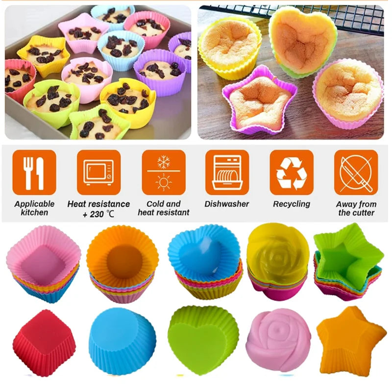 6/12PCS Silicone muffin mold Round muffin cup Heart cake baking mold Kitchen Cooking supplies Cake decorating tools