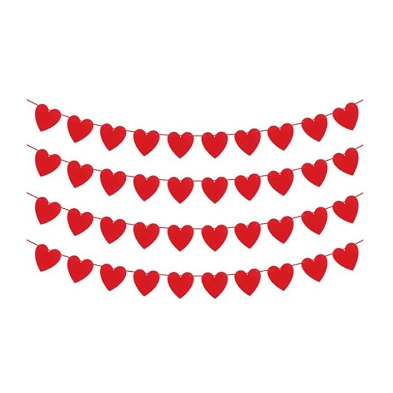 Valentines Day Red Heart Banner Garland Bunting Love Heart Paper Banner Valentines Day Decoration Birthday Party Banner String