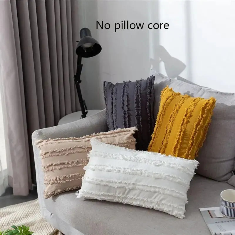 1 Piece Bohemian Style Cotton Linen Pillowcase Inset Style Pillowcase Without Pillow Core Cut Flower Tassel Sofa Pillowcase