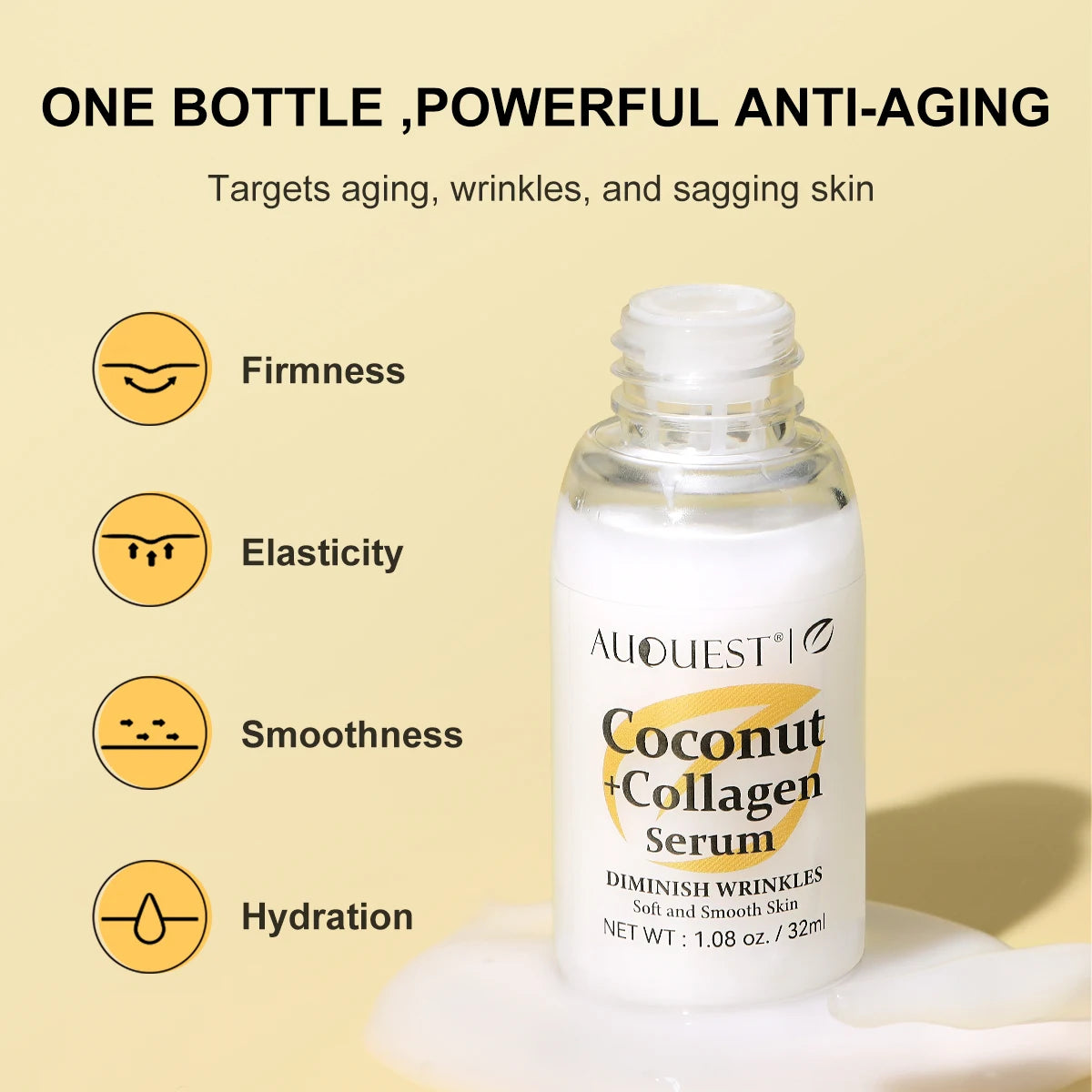 AUQUEST Collagen Face Serum Anti-Wrinkle Fade Fine Lines Lifting Firming Hyaluronic Acid Facial Serum Skin Care