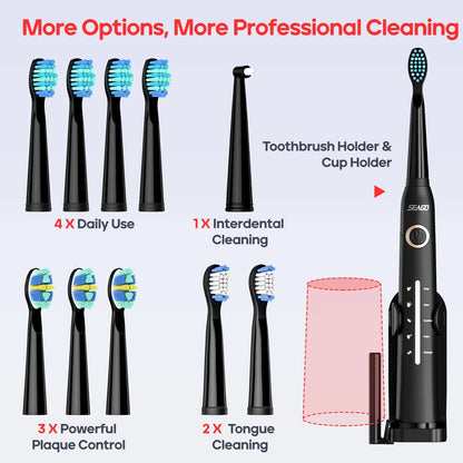 Seago Sonic Electric Toothbrush Tooth brush USB Rechargeable Adult Ultrasonic Teeth Cleaning 10 Replacement Toothbrush Heads