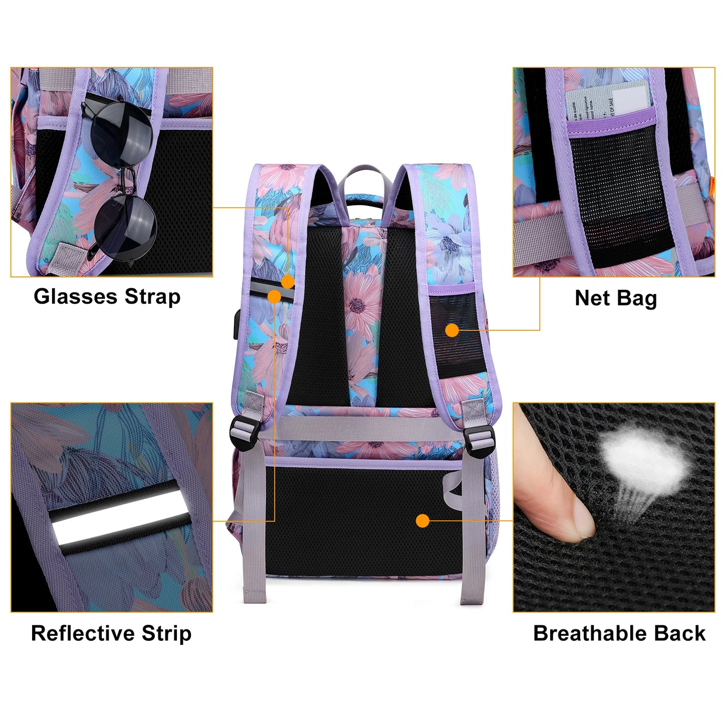 Lunch Backpack Insulated Cooler Picnic Bag Women's Camping Backpack Lunch Box with USB Port 15.6 Inch Laptop Waterproof Backpack