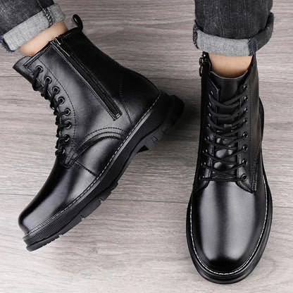 Leather High Top Boots Height Increase 2.3"