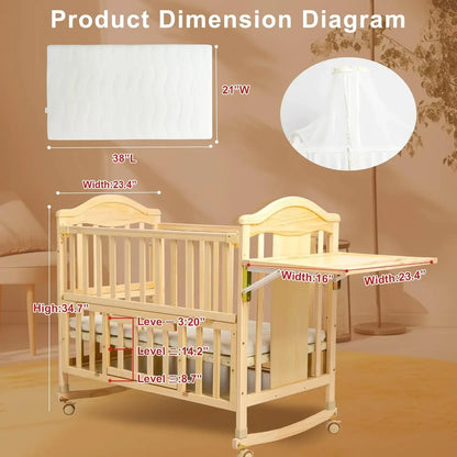 Mini Baby Cribs 4-in-1 Convertible - Cunas para Bebes with Changing Shelf and Mattress Included,2024 Wood Baby Bassinets Bedside