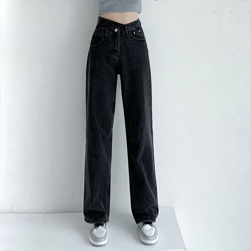 ZOENOVA Jeans Women Wide Leg Pants Mom Femme Black Blue Jeans High Waist Woman Trousers Clothing