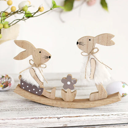 New Easter Painted Rabbit Ornaments Wooden Crafts Home Decoration Door Wall Hanging Pendant Easter Bunny Party Decor