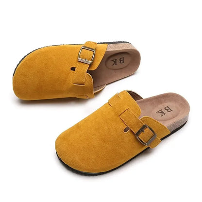 Women's Shoes Women's Closed Toe Slippers Cow Suede Leather Clogs Women's Sandals Retro Fashion Garden Mule Clog Slide