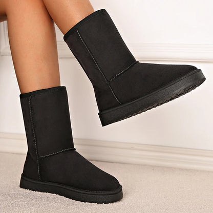 Mid Calf Snow Boots 2024 New Women Waterproof Warm Platform Boots Large Size 44 Winter Slip On Flat Casual Woman Booties