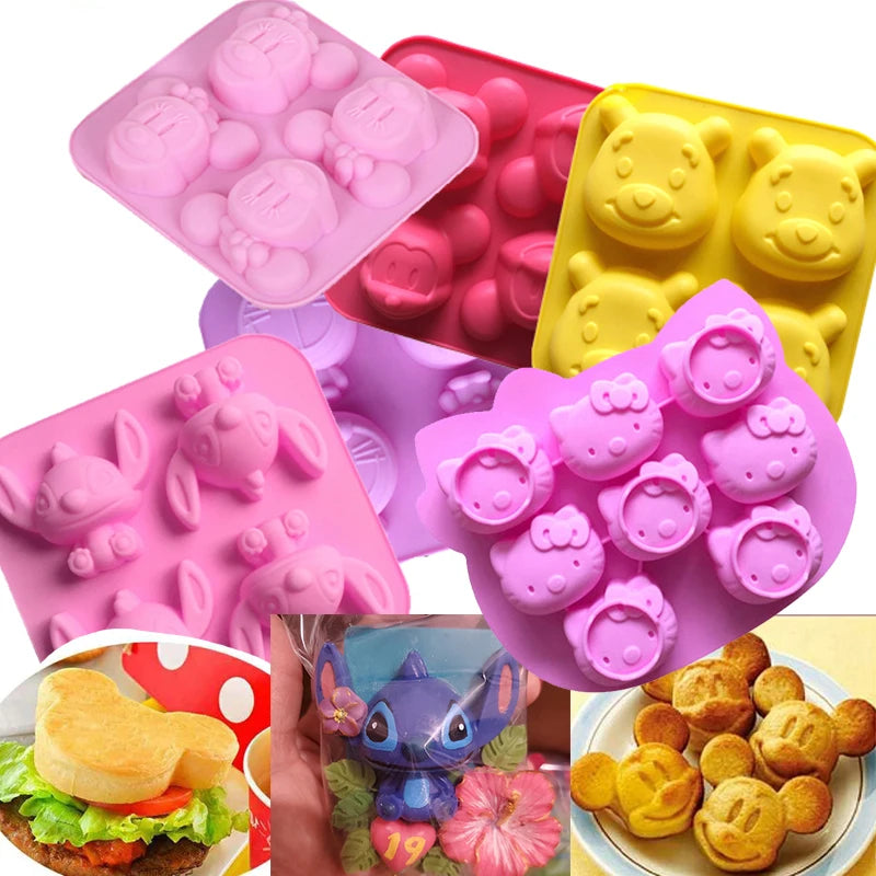 Cartoon Silicone Mold For Baking Stitch Bear Mouse Cat Pig Duck Chocolate Soap Mould Animal Cake Decorating Tool Cupcake Topper