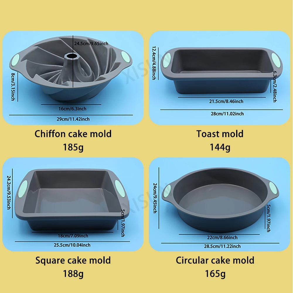 Heat resistant silicone loaf bread muffin donut cake baking tray oven baking pan silicone bakeware set Silicone Cake Pan Set